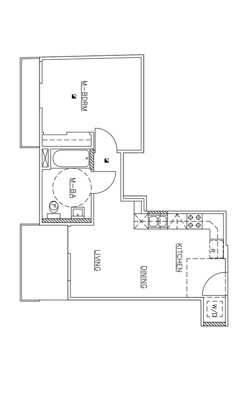 Floor plan for 1 bed, 1 bath, 512 sqft